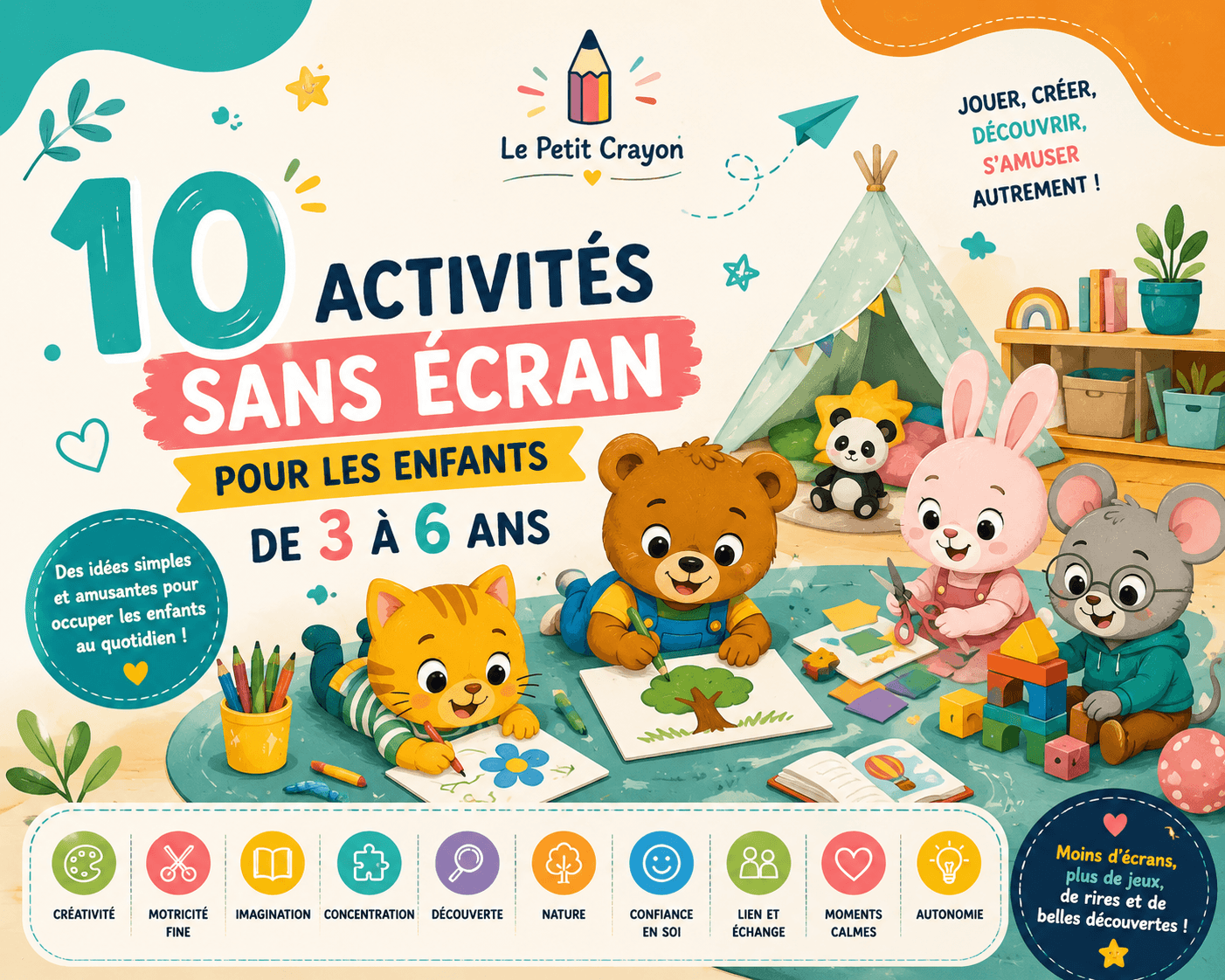 Illustration de 10 activités sans écran pour les enfants de 3 à 6 ans
